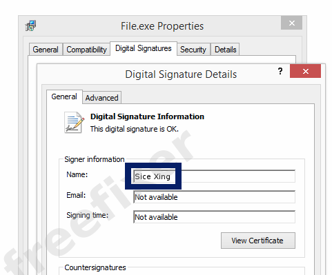 Screenshot of the Sice Xing certificate